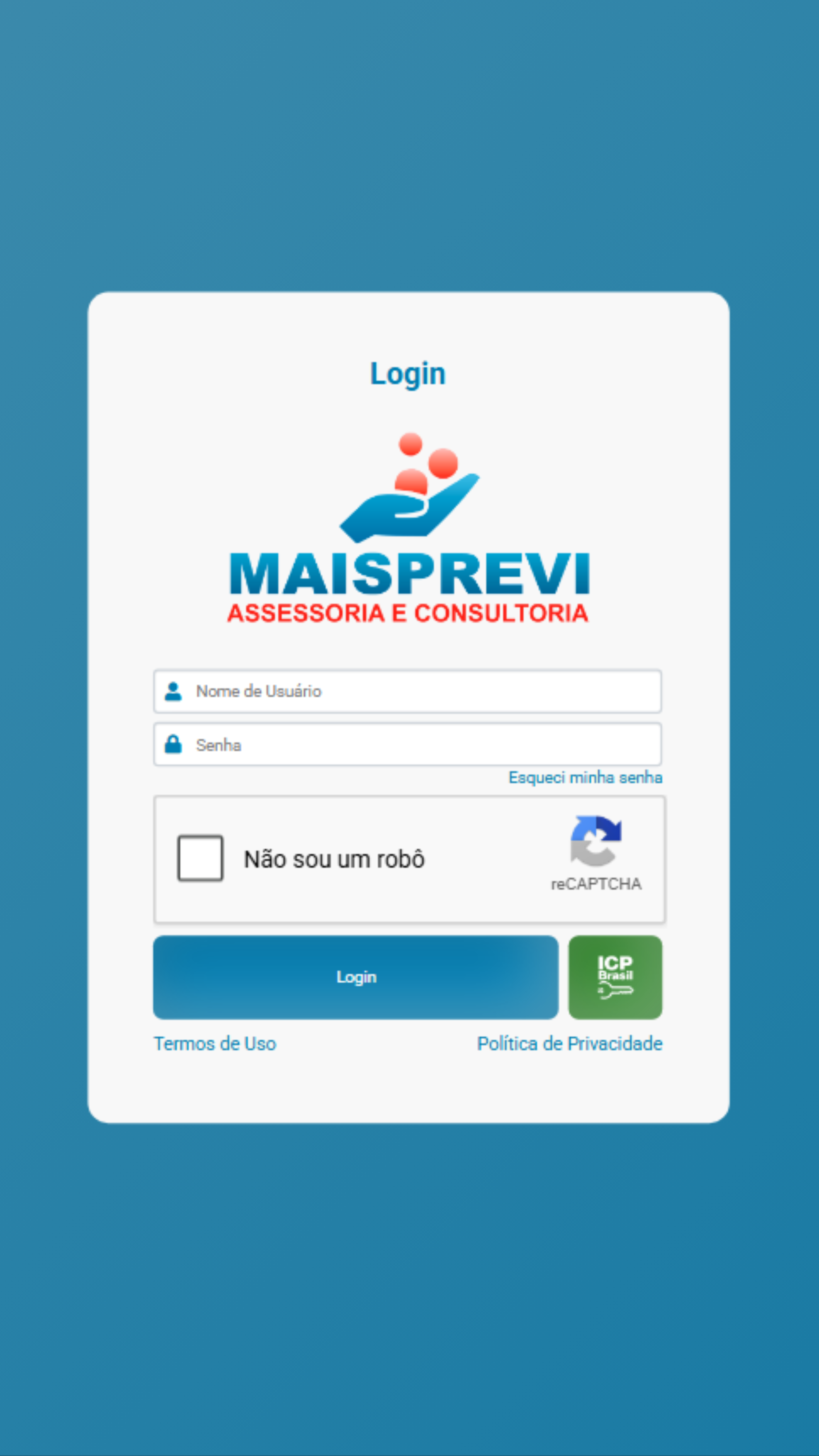 Tela de login da MAISPREVI